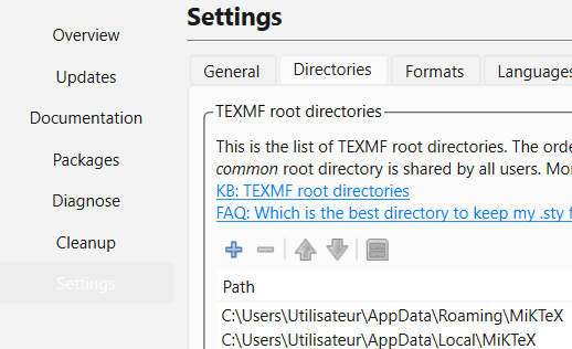 Console MikTeX - Configuration du chemin LocalTexMF